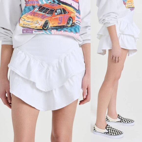 Mother The Ruffle Mini Denim Skirt, White 26 $178 - Picture 2 of 10